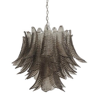 Italian Murano Three-Tier Smoked Felci Glass Chandelier-48 Glasses For Sale