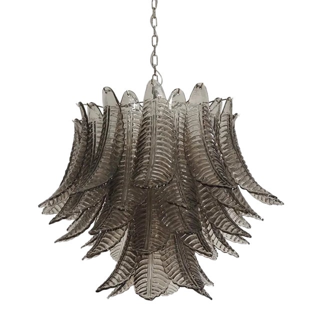 Italian Murano Three-Tier Smoked Felci Glass Chandelier-48 Glasses For Sale