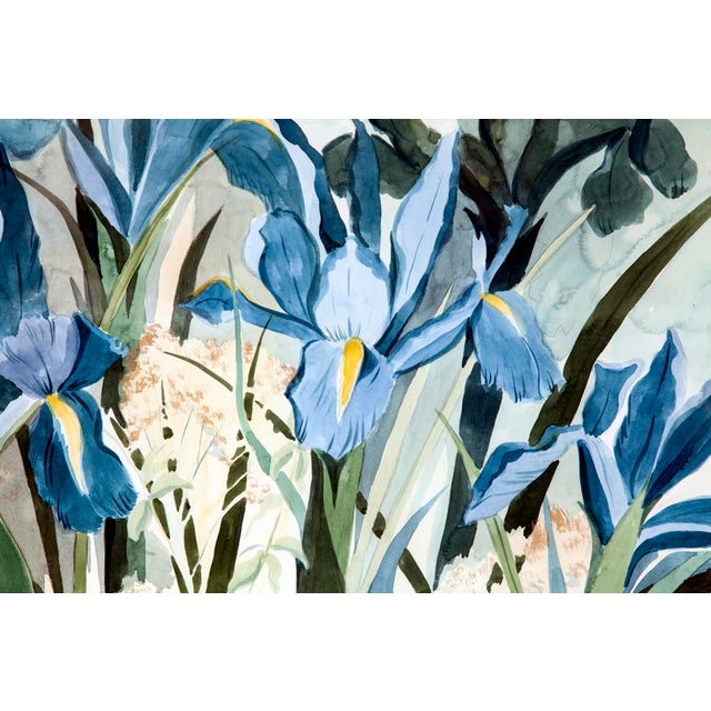 "Blue Irises" Framed Watercolors by Artist Lydia Delgado, Laguna Beach, Ca. For Sale - Image 4 of 7