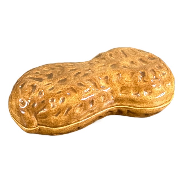 Oversized Vintage Ceramic Peanut Shaped Lidded Trinket Box For Sale