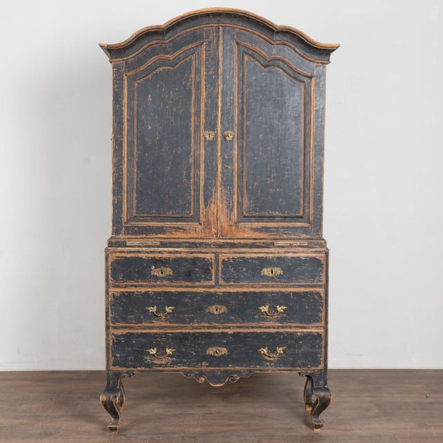 Rococo Late 18th Century Swedish Rococo Black Painted Pine Wedding Cabinet For Sale - Image 3 of 18