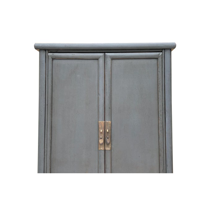 Oriental Weathered Gray Tall Narrow Noodle Cabinet Armoire For Sale - Image 4 of 8