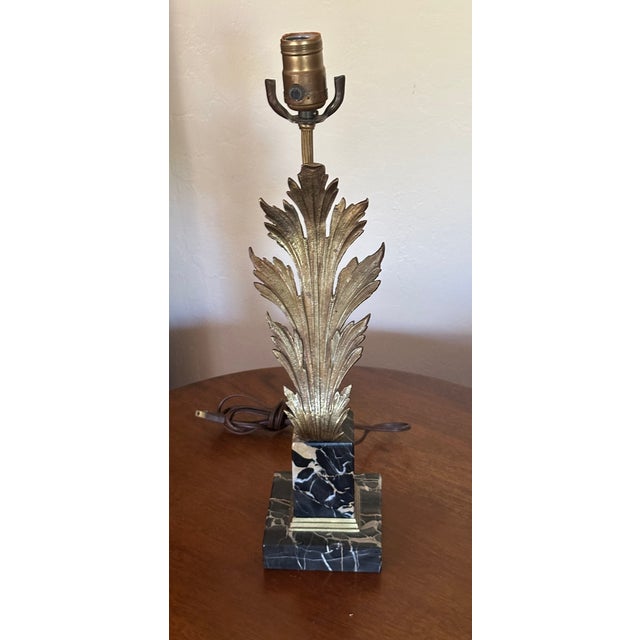 1950s Acanthus Bronze & Portoro Marble Base Table Lamp For Sale - Image 4 of 13