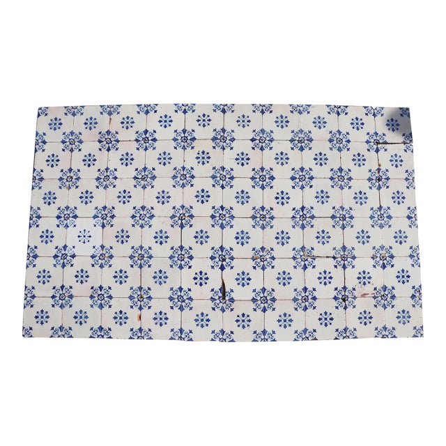 19th Century Floral Blue & White Set of Sixty Portuguese Tiles For Sale