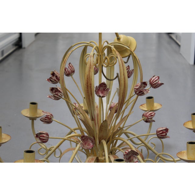 Boho Chic Yellow Metal Floral Chandelier Lighting For Sale - Image 3 of 13