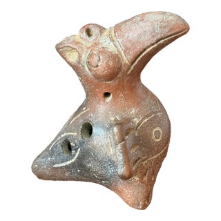 20th Century Mesoamerican Pre-Columbian Style Clay Pottery Toucan Bird Sculpture For Sale