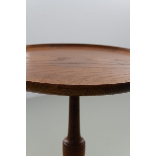 Danish Round Tripod Side Table in Stained Oak by Anton Kildeberg, 1960s For Sale - Image 14 of 17