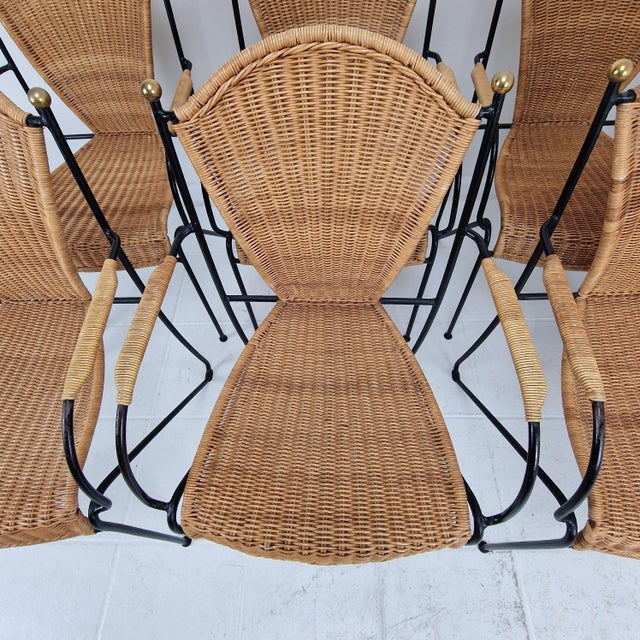 Vintage Wicker and Iron Armchairs by Frederic Weinberg, 1950s, Set of 8 For Sale - Image 18 of 18