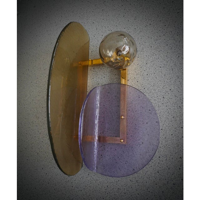 Art Deco Style Murano Glass and Brass Wall Sconce, 2000 For Sale - Image 4 of 10