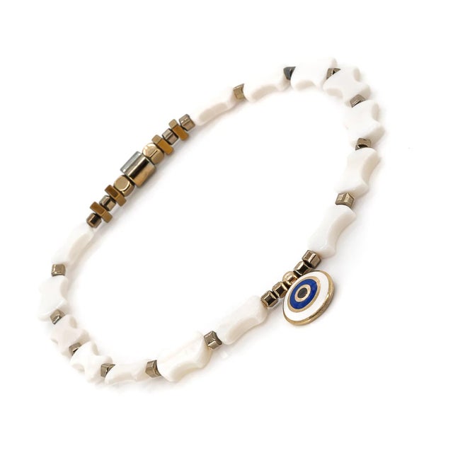 Pearl Beaded Evil Eye Charm Anklet For Sale In Miami - Image 6 of 7