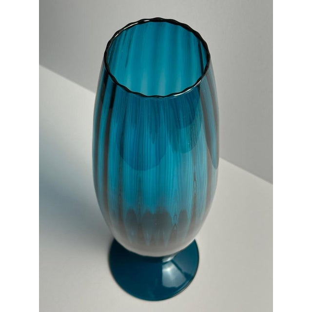 Tall Peacock Blue Empoli Glass Vase from Rossini, Italy, 1960s For Sale - Image 9 of 10