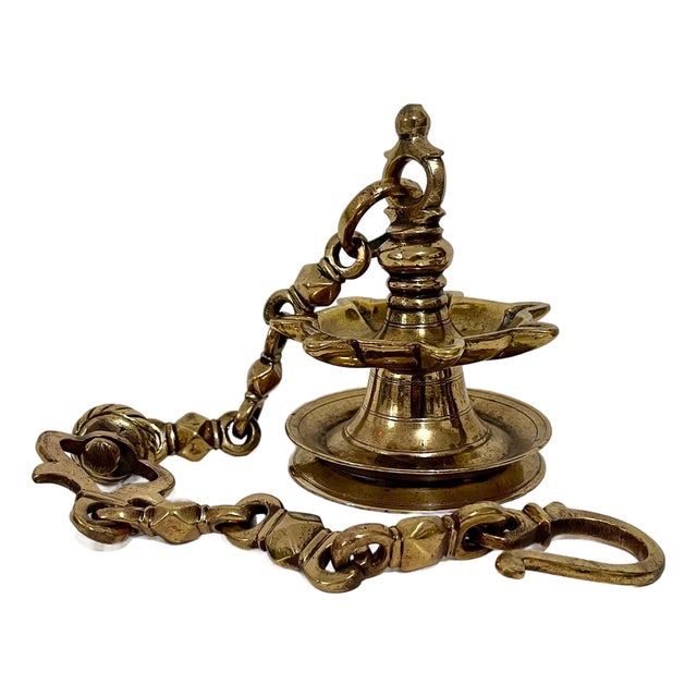Rare Antique Judaica Hanging Bronze Jewish Synagogue or Temple Oil Lamp w Chain For Sale