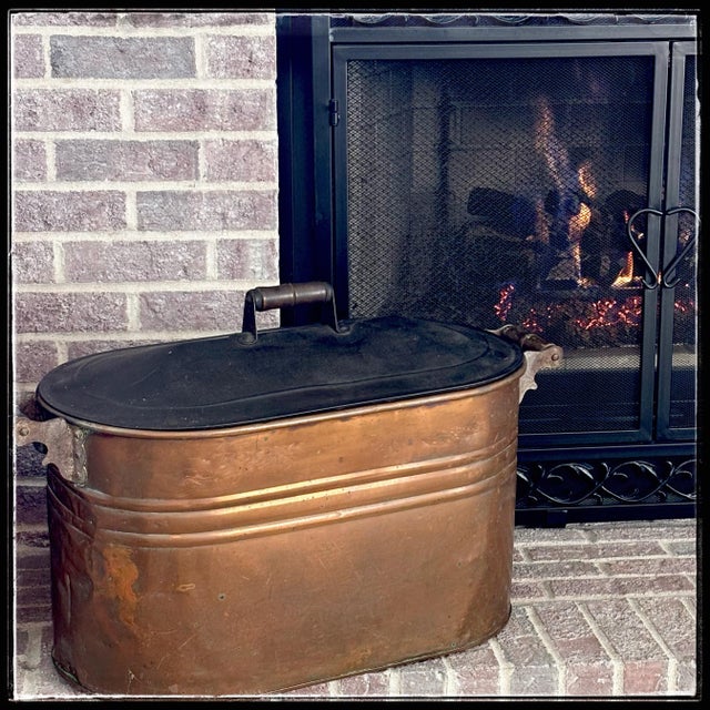 Metal 19th C. Copper Boiler Wash Tub American Primitive With Lid For Sale - Image 7 of 12