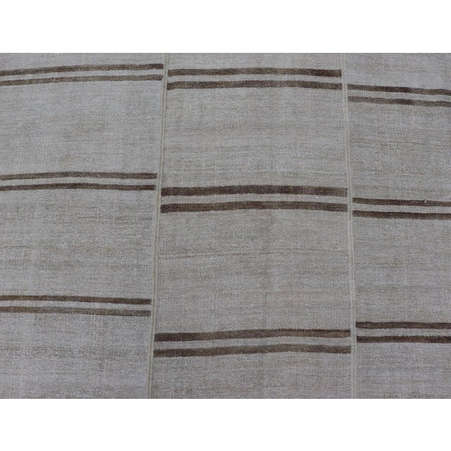 Traditional Large Vintage Paneled Kilim Flat-Weave Stripe in Neutral Tones of Cream & Brown 12'2 X 14'8 For Sale - Image 3 of 12