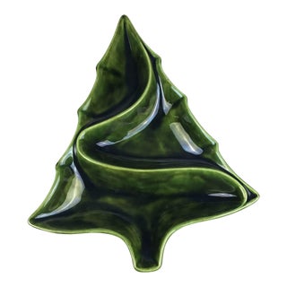 1960s Mid Century Green Ceramic Christmas Tree Nut or Condiment Holder For Sale