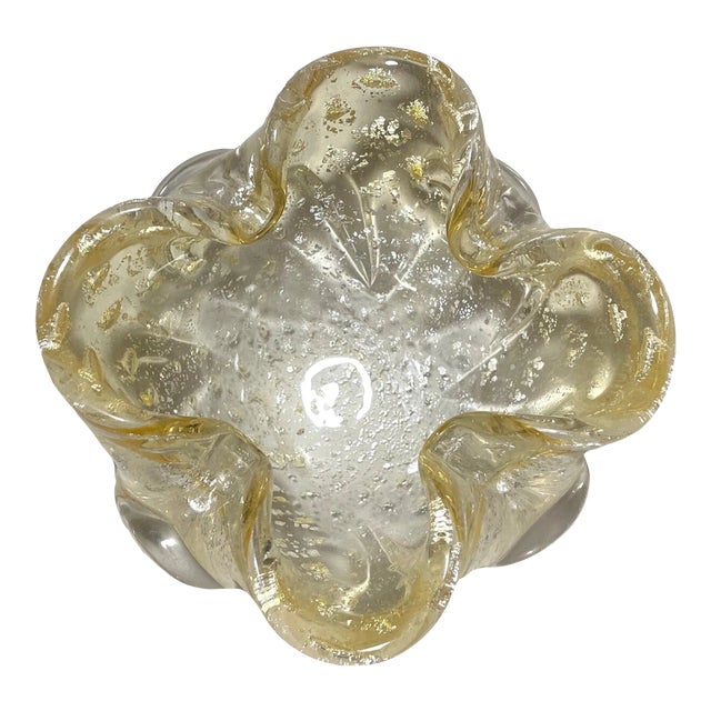 Vintage Blown Murano Venetian Art Glass Cigarette Cigar Gold Ashtray Italian For Sale