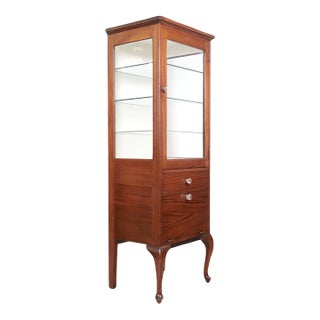 Vintage Mahogany Dark Tone Medical Display Cabinet For Sale