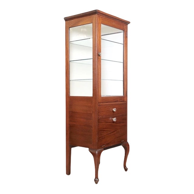 Vintage Mahogany Dark Tone Medical Display Cabinet For Sale