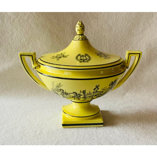 Vintage Yellow Black Toile Creil Ware Covered Tureen Italian Porcelain For Sale - Image 14 of 18
