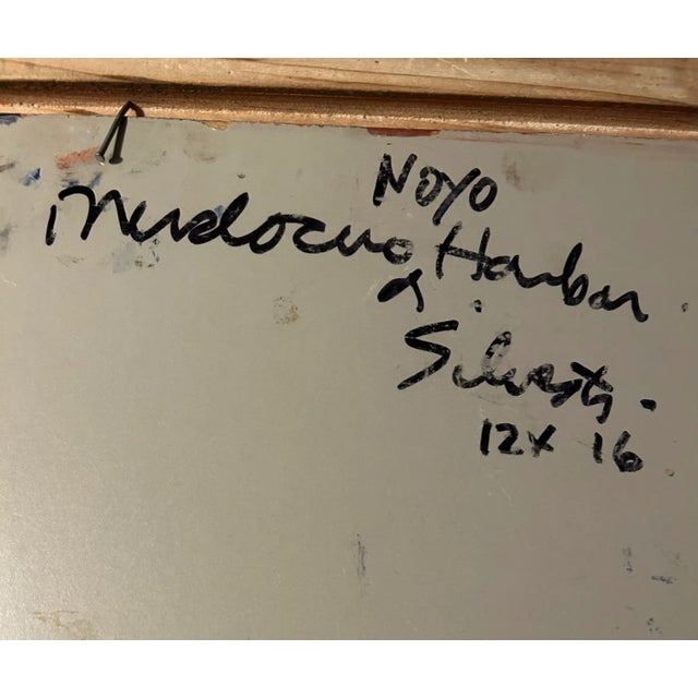 Silvio Silvestri, Listed Artist Nautical Coastal Boating Mendocino Harbor Ca Oil Painting Including the Antiqued Gold Wood Frame For Sale - Image 10 of 11