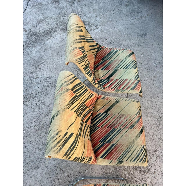 Metal Vintage Chromed Metal Chairs with Geometric Fabric Upholstery, Set of 4 For Sale - Image 7 of 11