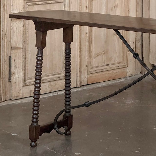 19th Century Spanish Walnut Console ~ Sofa Table With Wrought Iron For Sale - Image 11 of 18