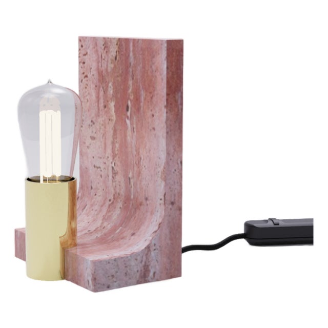 Contemporary Tekna Walcott Table Lamp in Sateen Brass and Marble Travertino Rosso For Sale