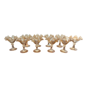 11 Vintage 1960s French Marigold Amber Glass Footed Ice Cream Pedestal Bowls
