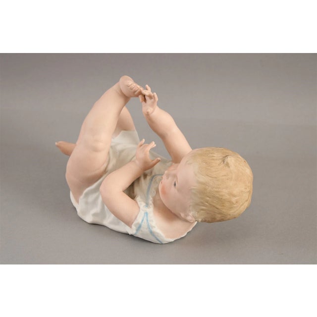 1900 - 1909 Antique German XL Hand Painted Bisque Porcelain Piano Baby Gebruder Heubach Figurine Doll For Sale - Image 5 of 11