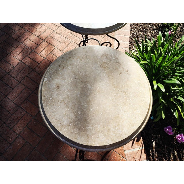 A Pair of Travertine Stone Top Iron Side Tables For Sale - Image 14 of 18