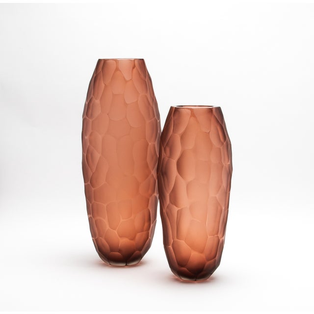 Glass Hand-Blown Murano Battuto Vase in Light Amaretto Small For Sale - Image 7 of 10