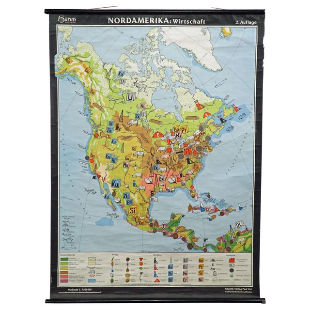 Vintage North America Economy Map, 1970s For Sale - Image 6 of 6