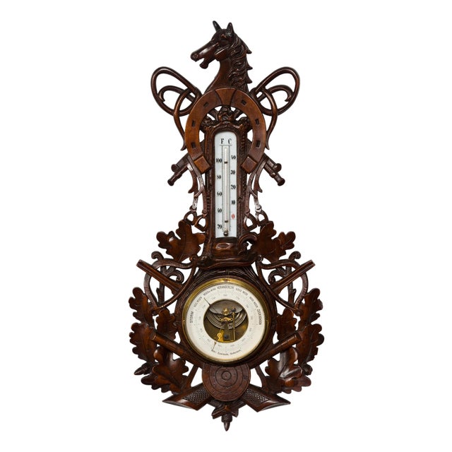 Dutch Carved Wooden Barometer with Horse Motif by Gebroeders Caminada, Rotterdam For Sale