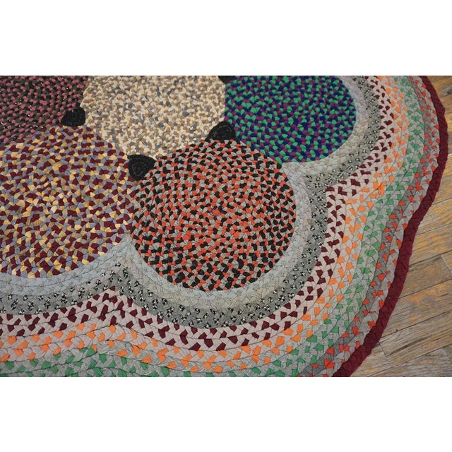 Textile Beautifuly Soft Multi Color Ground With Colorful Circles Oval Antique American Braided Rug For Sale - Image 7 of 15