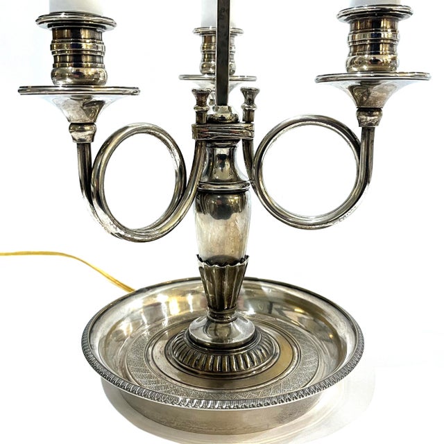 Vintage Silver Plated Bouillotte Lamp - Three Arms For Sale - Image 10 of 15