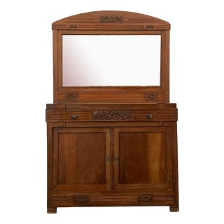 Antique Credenza with Mirror in Cherry, 1890s, Set of 2 For Sale