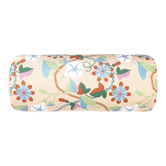 The House Of Scalamandré Morning Glory Bolster Pillow In Peach For Sale