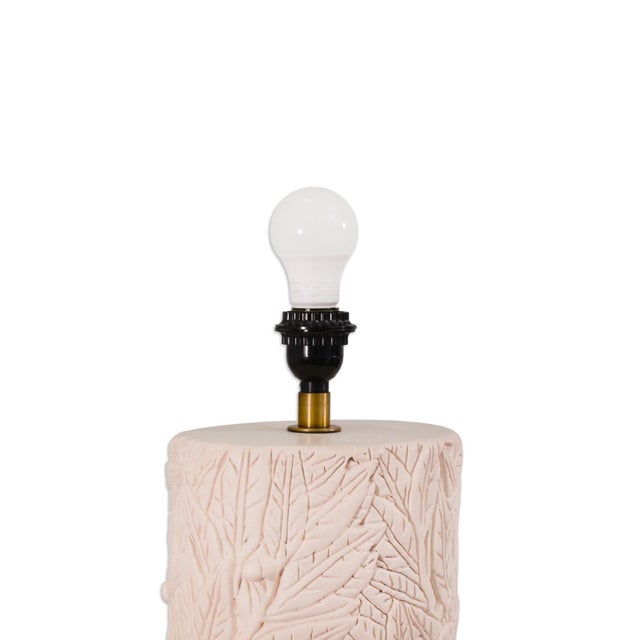 Contemporary Pink Ceramic Flower and Leaf Motif Table Lamps With Vinyl Shades - a Pair For Sale - Image 3 of 7