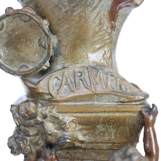 19th Century Art Nouveau Carmen & Mignon Bronze Figures on Plinths - Pair For Sale - Image 4 of 14