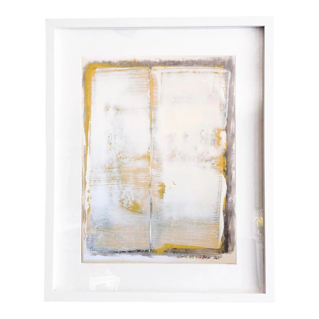 "Static 313" Contemporary Minimalist Abstract Yellow Mixed-Media Painting, Framed For Sale