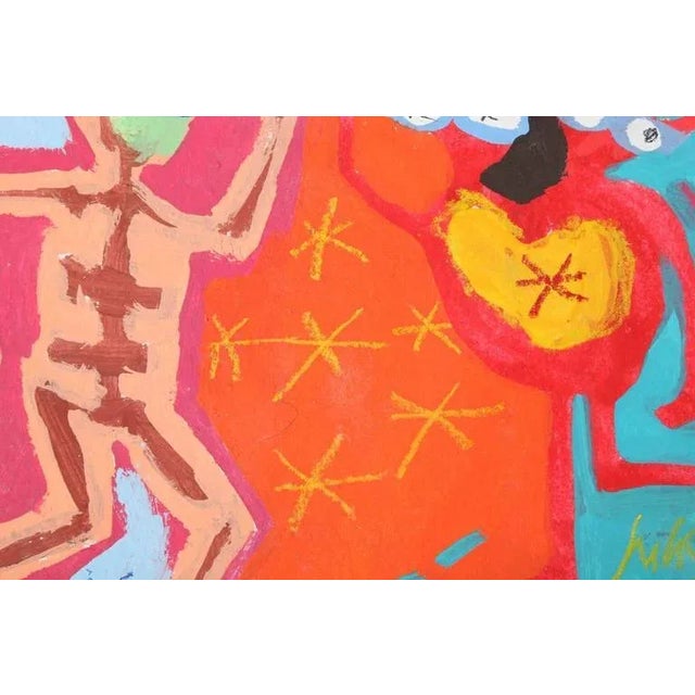 1999 "Dance of Love" Neo Expressionist Folk Art Painting on Mixed Media by Julie Hermoso For Sale In New York - Image 6 of 7