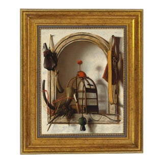 "Niche with Falconry" After Christoffel Pierson Contemporary Reproduction Print on Canvas, Gold Frame, 8 x 10 For Sale