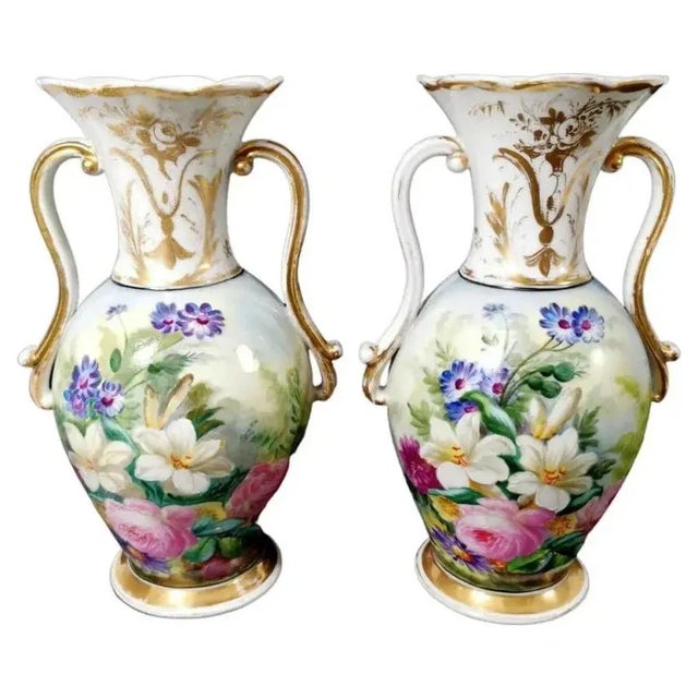Porcelain De Paris Napoleon III French Hand Painted Vases - a Pair For Sale - Image 12 of 12