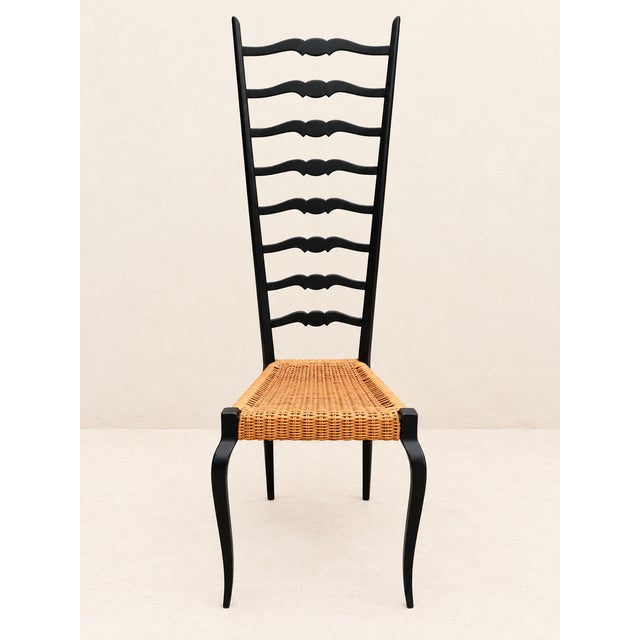 1960s 1960s High Back Chair, Italian , Chiavari Style, Buffa, Ponti Style, Cane, Black For Sale - Image 5 of 13