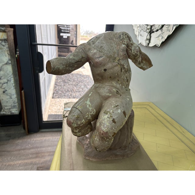 18th Century Italian Carved Wood Torso On Plinth. Offered is a beautifully carved 18th century Italian Baroque torso or...