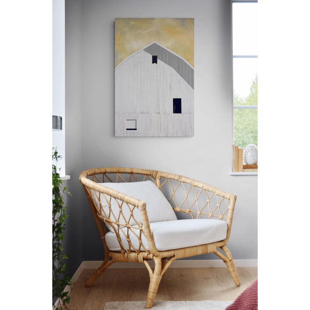 Summer Sunset by Justin Wheatley | Acrylic on Panel White Barn With Yellow Sky For Sale In Denver - Image 6 of 8
