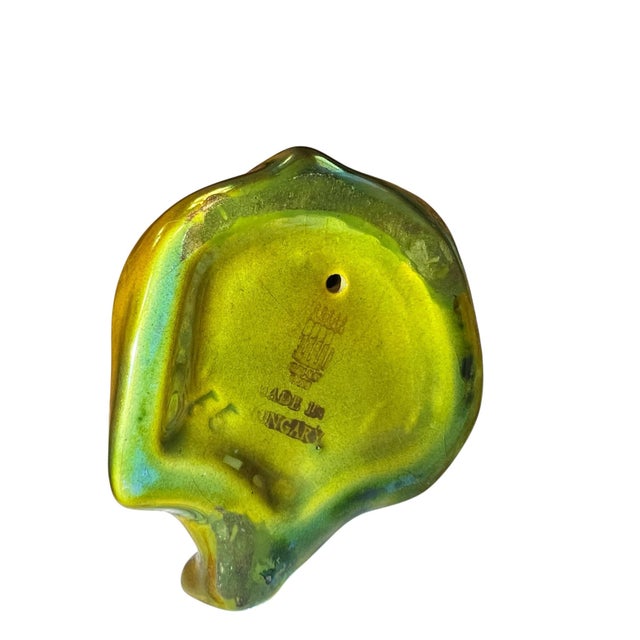 Vintage Zsolnay Hand Crafted Pottery Small Children Sitting & Holding Basket, Eosin Iridescent Green Glaze For Sale - Image 10 of 11