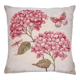 Hydrangeas Pink Woven Cushion With Feather Filler - 42x42cm (17"x17") For Sale