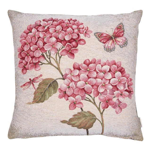Hydrangeas Pink Woven Cushion With Feather Filler - 42x42cm (17"x17") For Sale