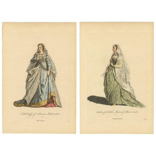 European School, Roman Noblewomen Costume, 1749, Paper Engravings For Sale - Image 9 of 9